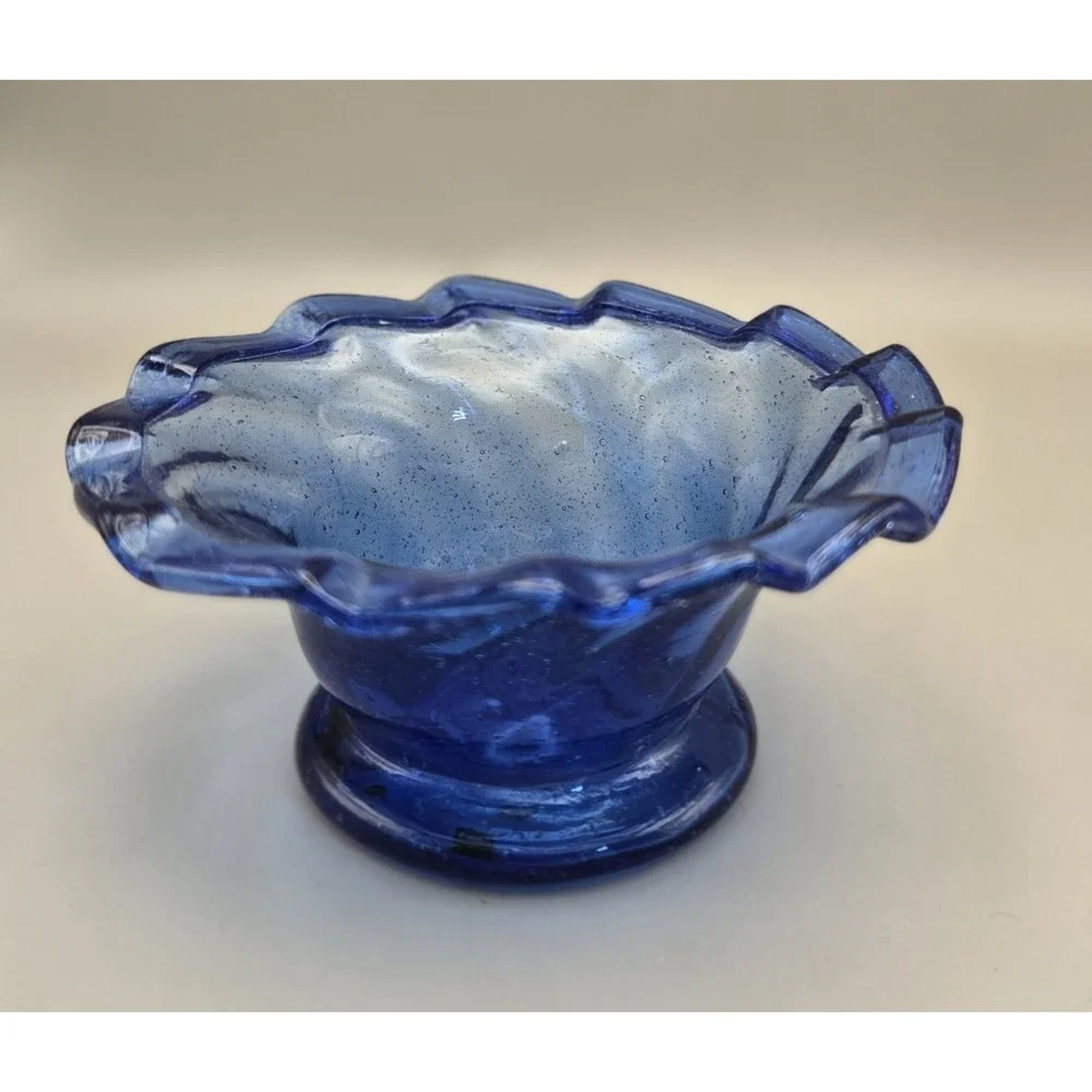 Colbalt Blue Handblown Footed Bowl Vintage 20th Century 2